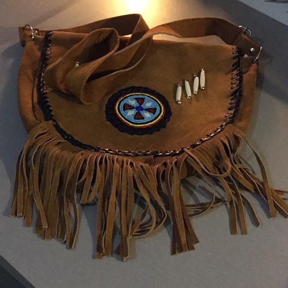 Vintage Handbags - Vintage Brown Leather Fringe Crossbody purse